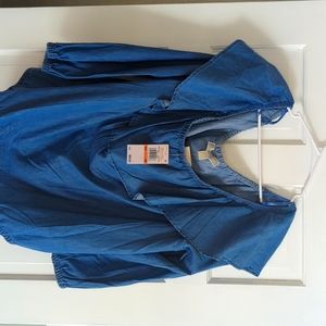 Michael Kors Plus Size 2X Ruffled Off-the-Shoulder Top Lt Cadet Wash MSRP $88